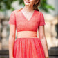 Salmon lace maxi dress with short sleeves