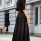 Black classic maxi dress with circle skirt and separated belt