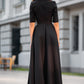 Black classic maxi dress with circle skirt and separated belt