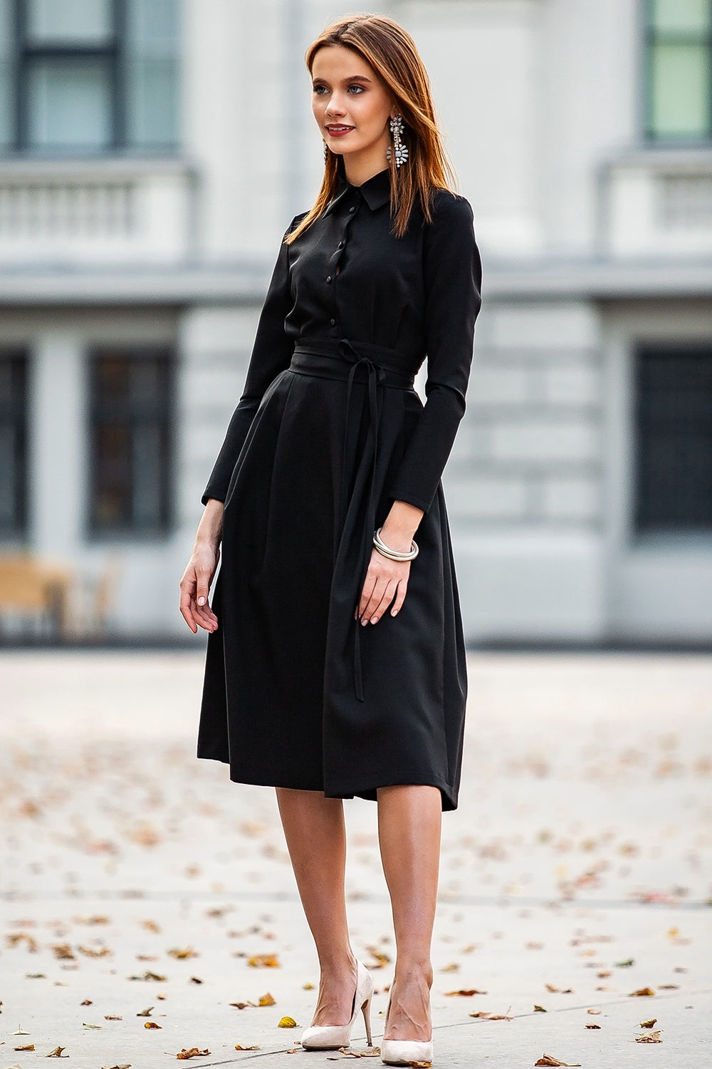 Black dress with collar and front buttons GUNTINA Black dress with collar and front buttons GUNTINA