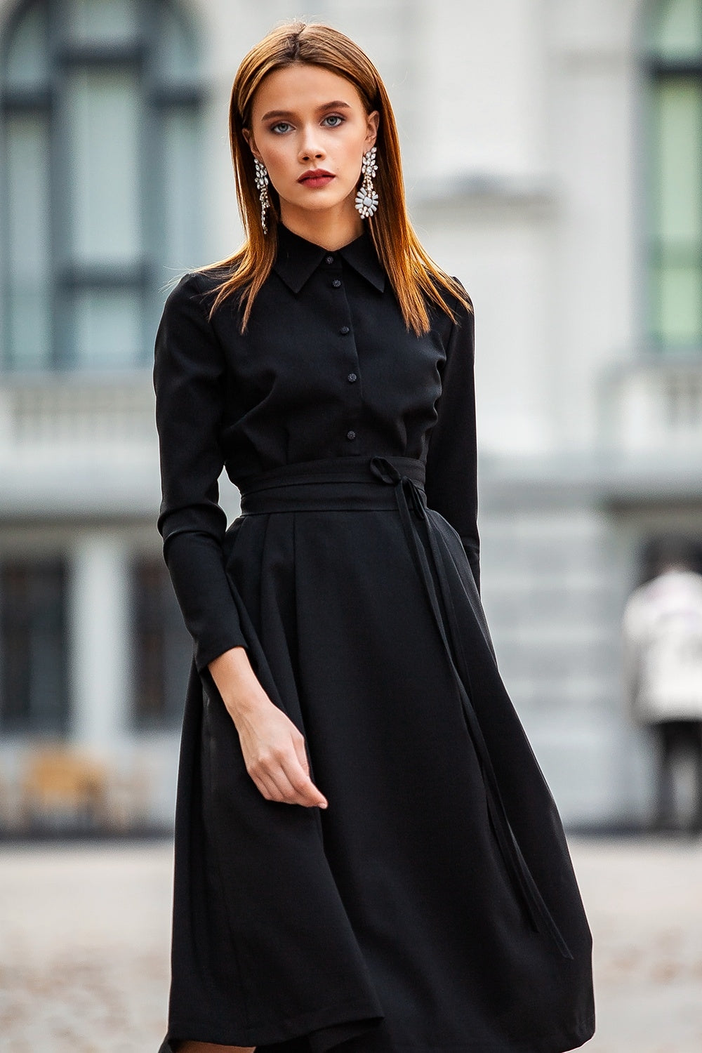 Black dress with collar and front buttons