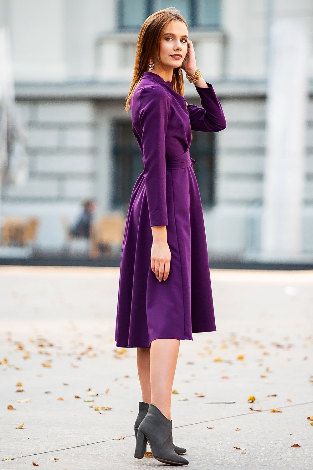 Dark purple dress with collar and front buttons GUNTINA Dark purple dress with collar and front buttons GUNTINA