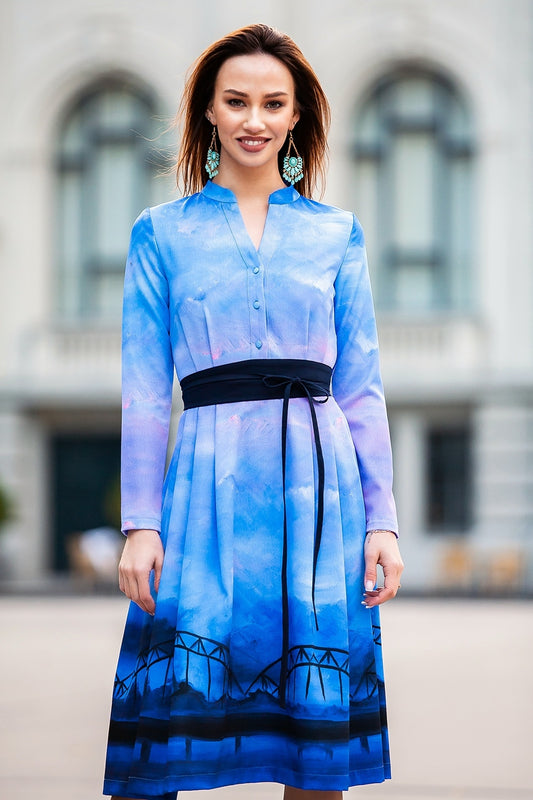 Midi dress with painting print