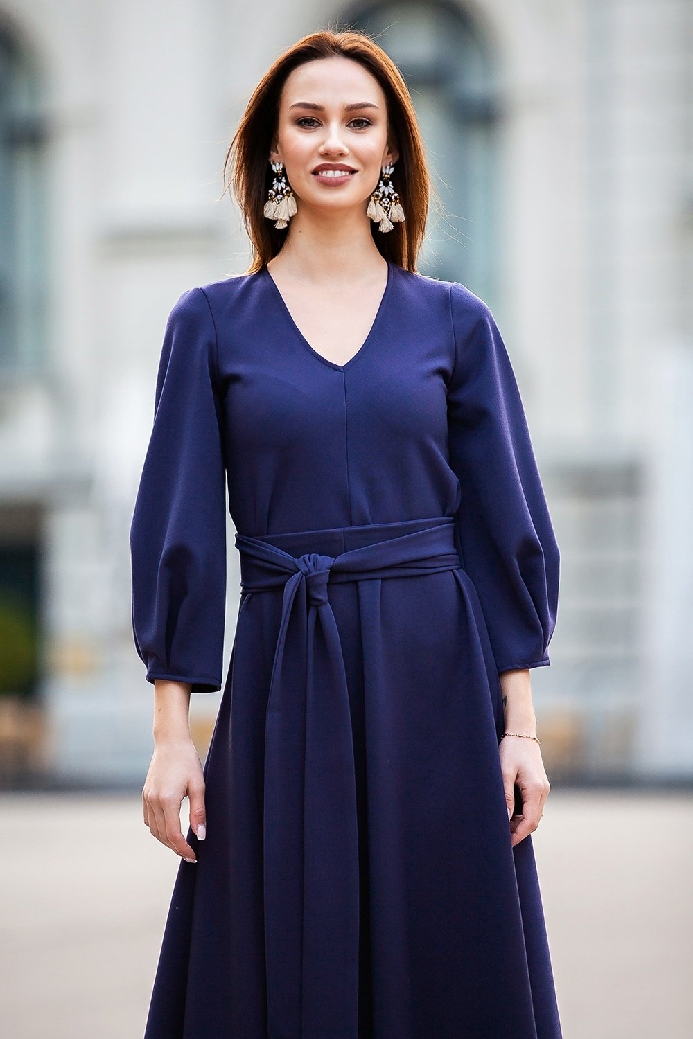 Purple loose fit dress with a separated belt GUNTINA Purple loose fit dress with a separated belt GUNTINA