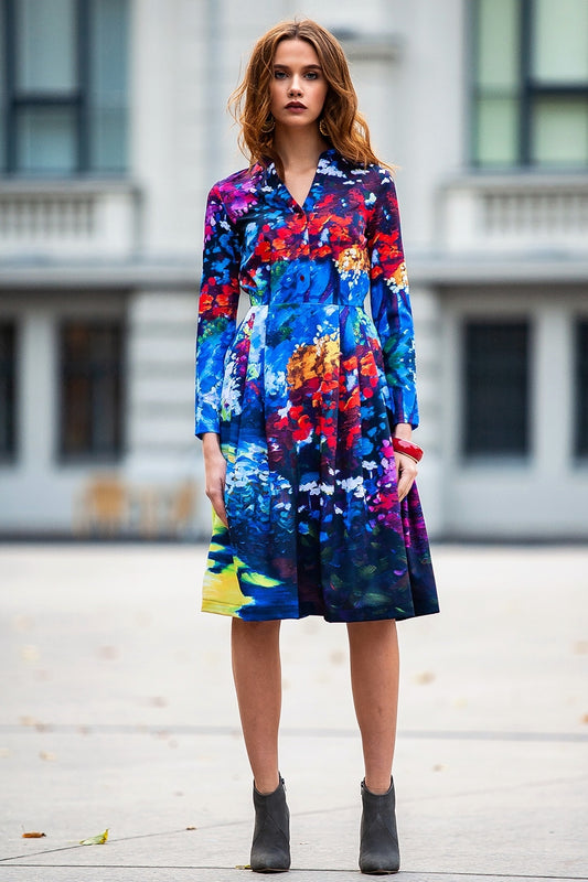 Midi dress with colorful abstract flowers