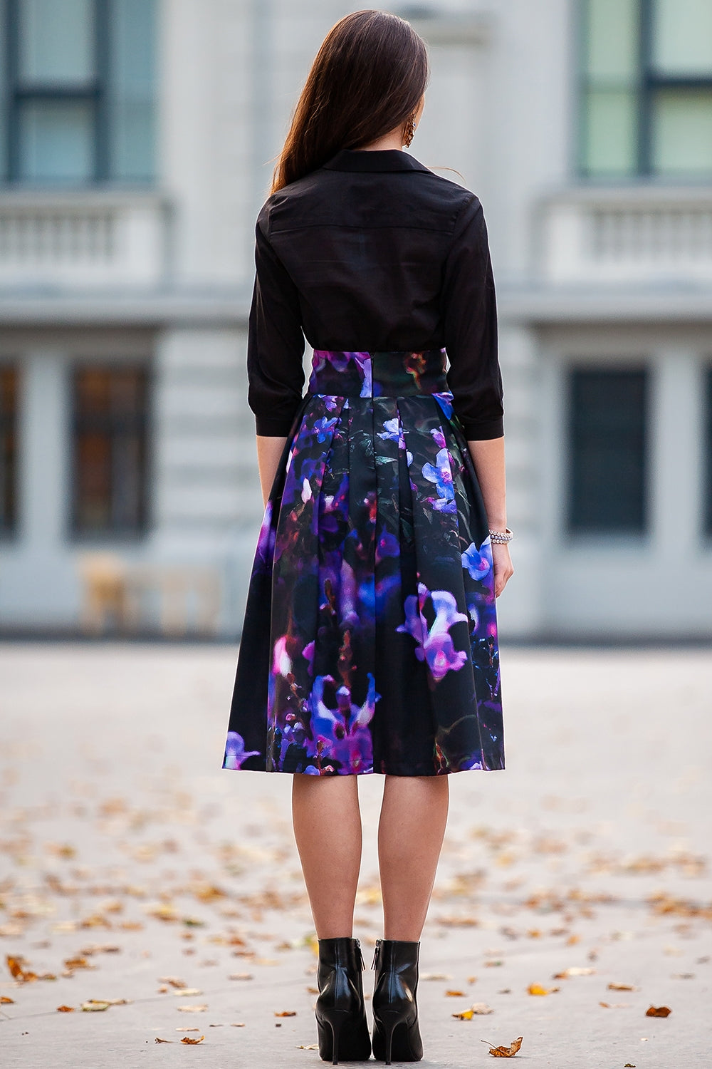 Midi skirts with purple flower print
