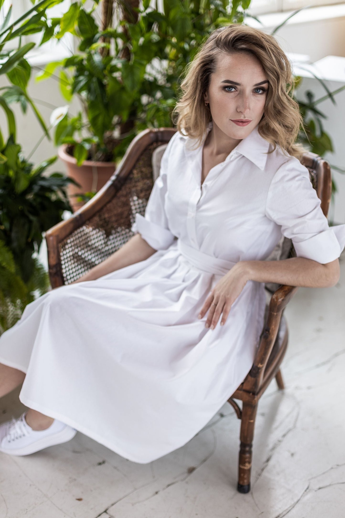 White, classic organic cotton dress
