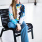 Colourful cotton sweater with our bright, abstract white-blue print