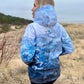 Softshell jacket with blue and white floral print