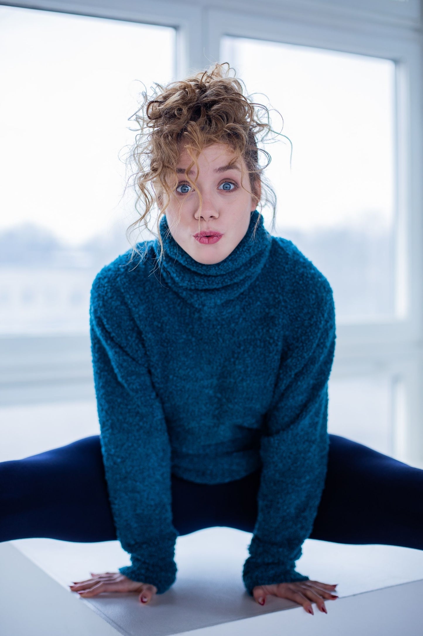 Blue sweater made of wool fabric