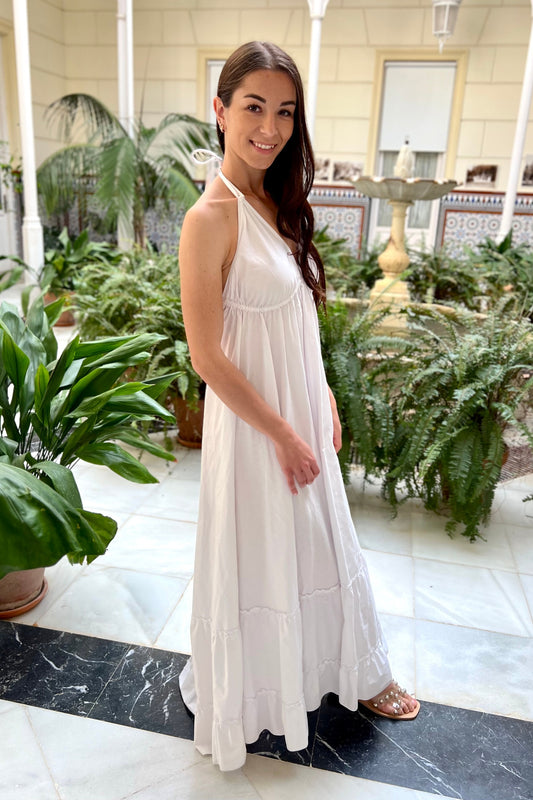 White organic cotton dress with narrow straps