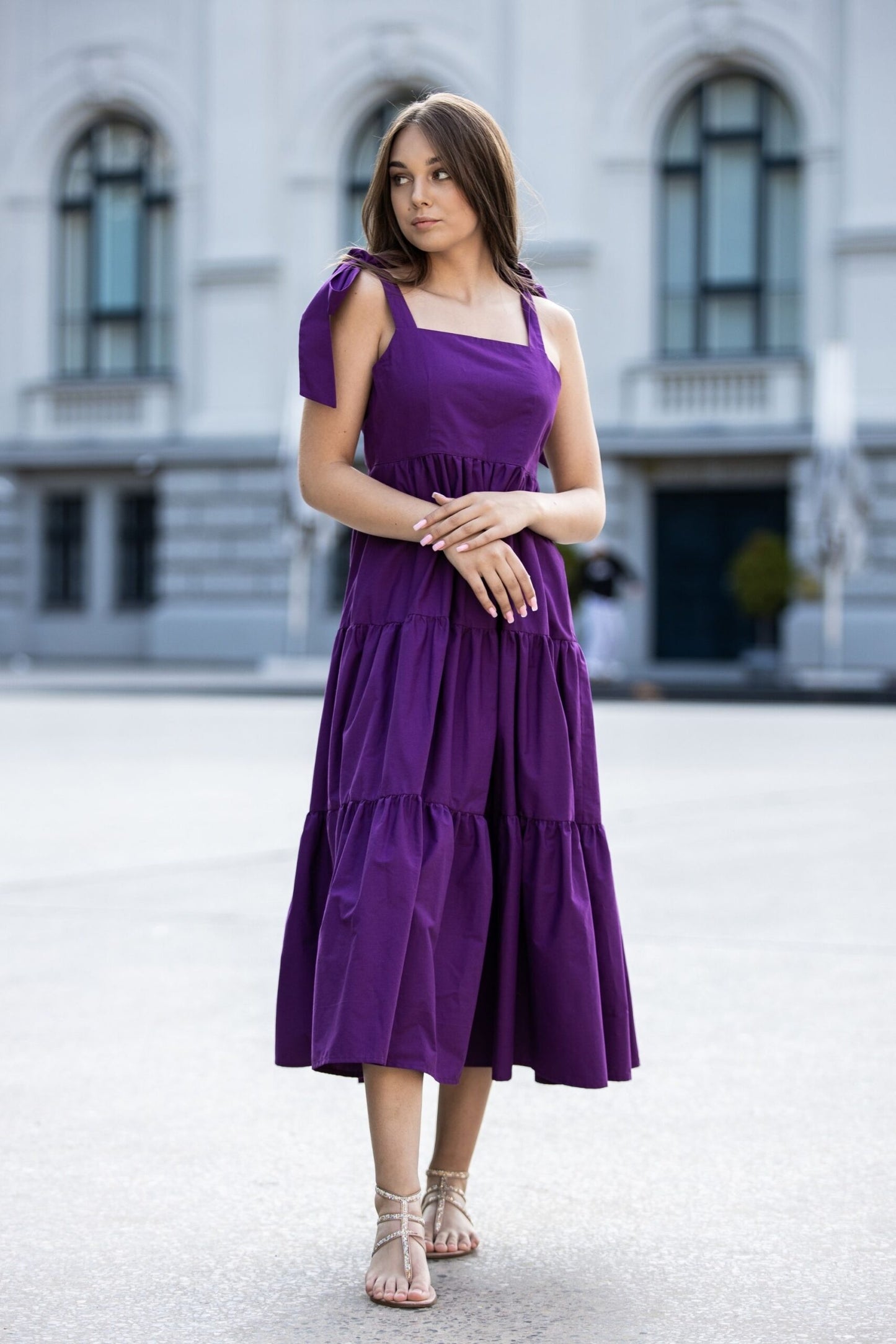 Dark Purple cotton dress with bows