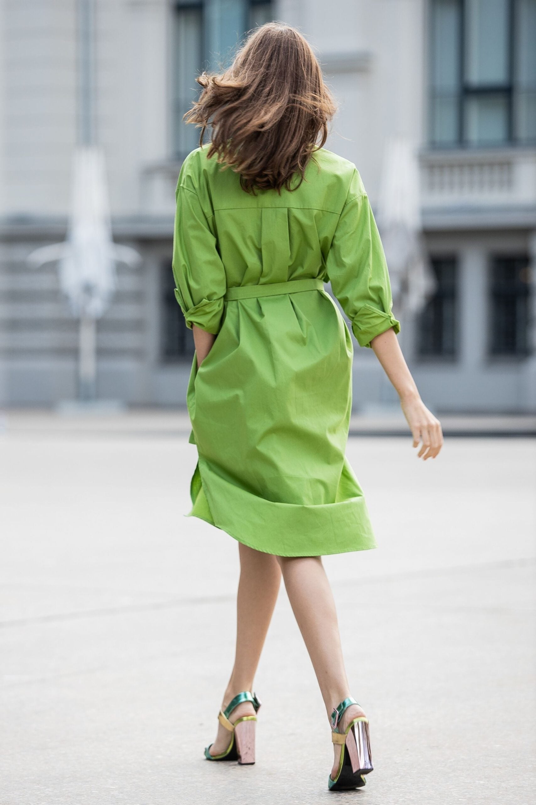 Organic cotton oversize shirt dress in light green color GUNTINA Organic cotton oversize shirt dress in light green color GUNTINA