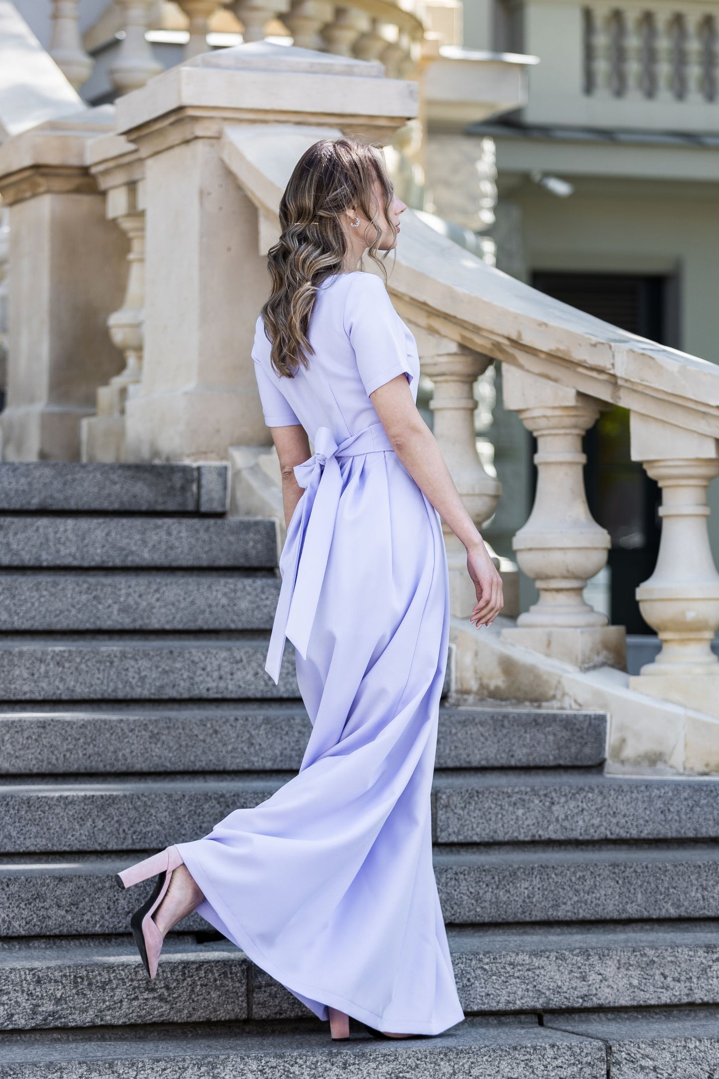 Light Lilac maxi dress with folds and belt GUNTINA Light Lilac maxi dress with folds and belt GUNTINA