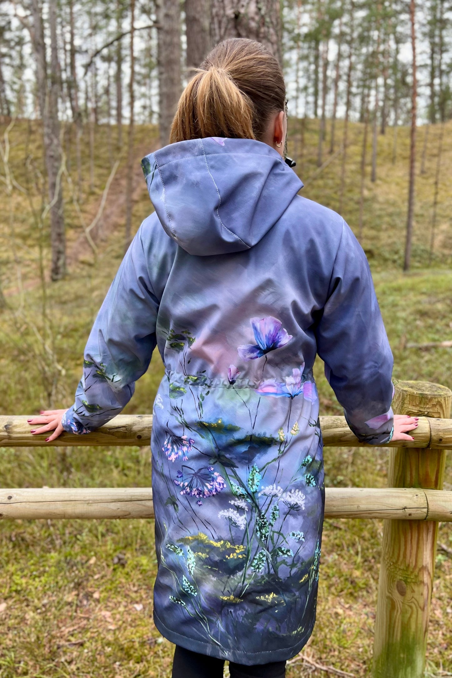 Softshell coat / parka with a print of a painted meadow
