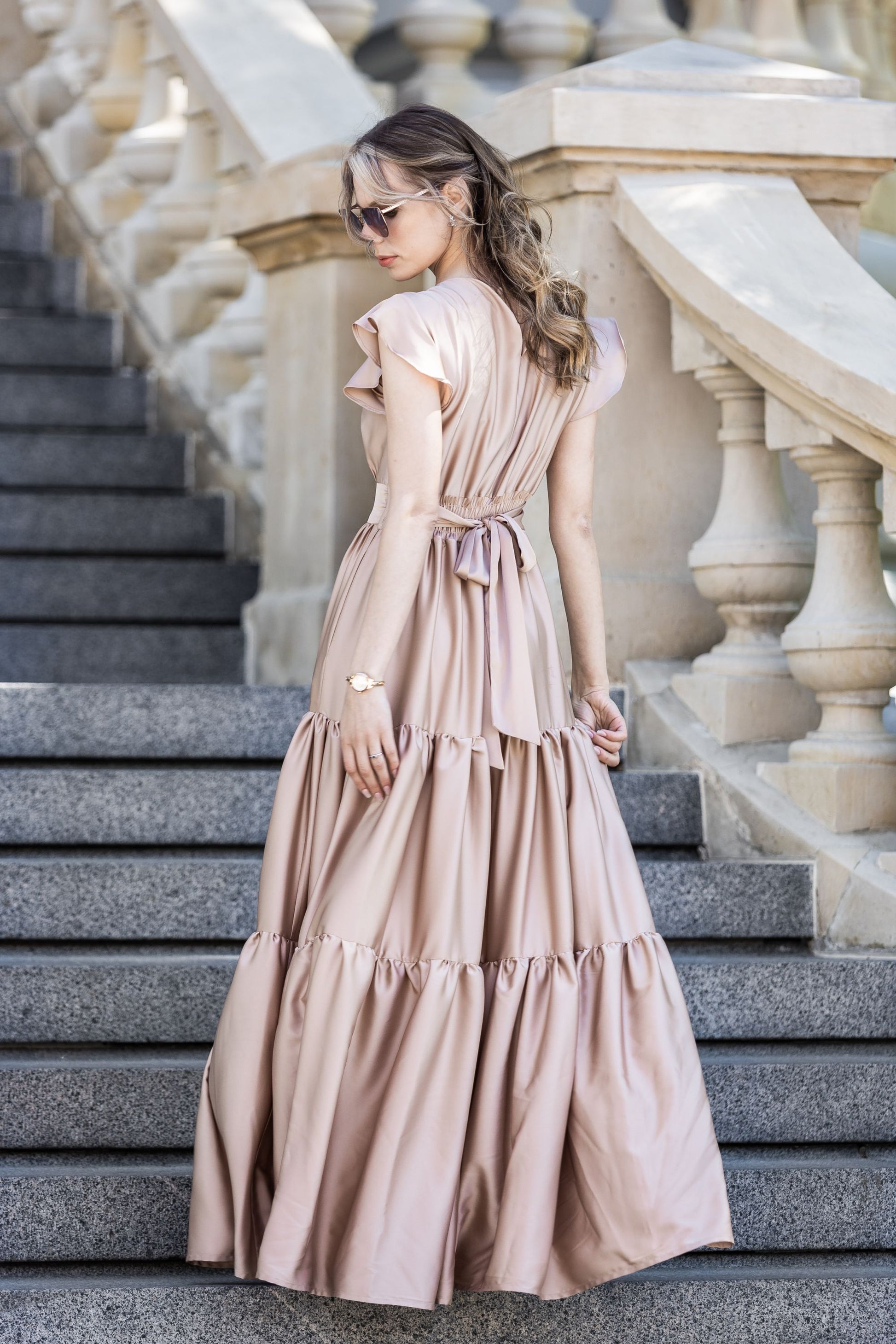 Gold/champagne color Elegant satin maxi dress GUNTINA Gold/champagne color Elegant satin maxi dress GUNTINA