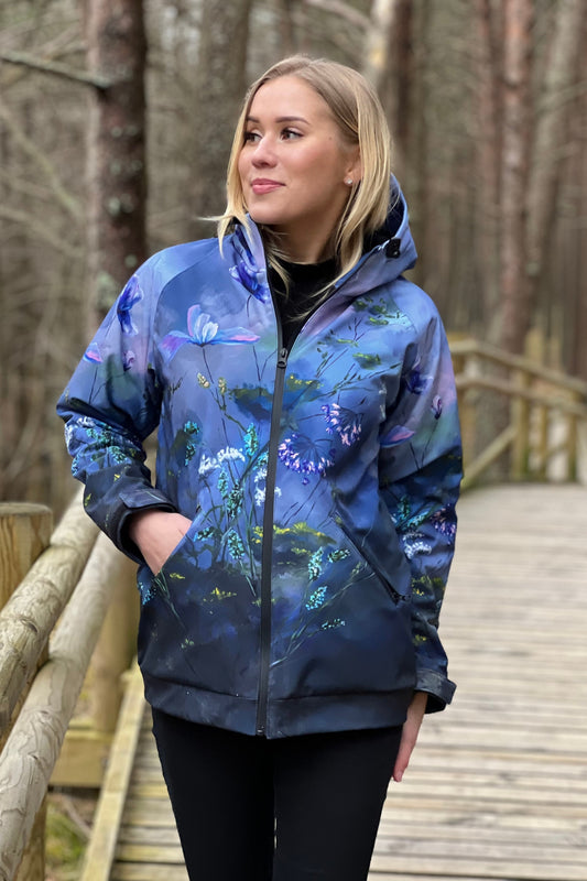 Softshell jacket with a print of a painted meadow