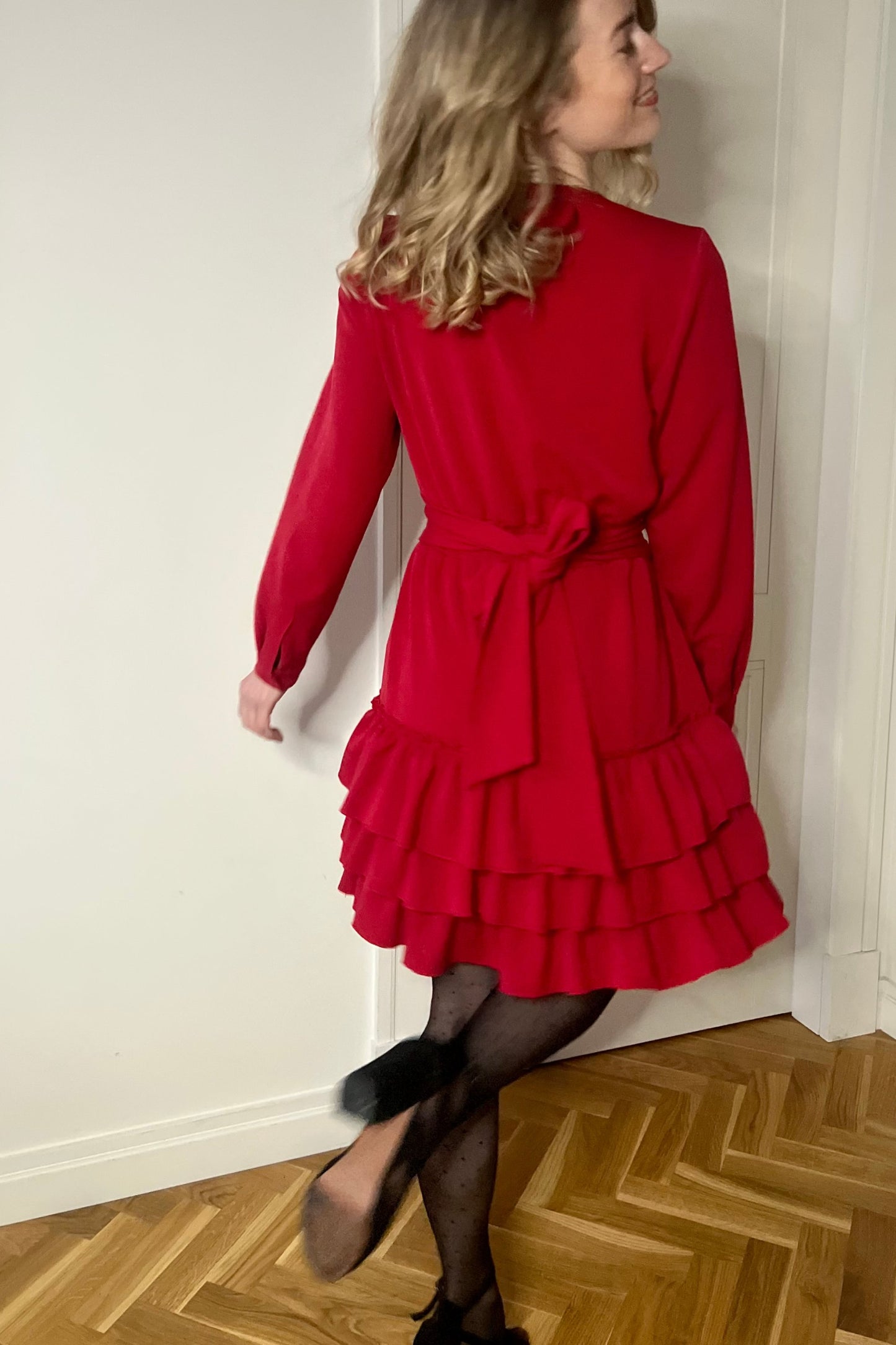 Red dress with ruffles
