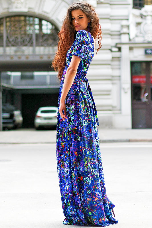 Long dress with blueberry print