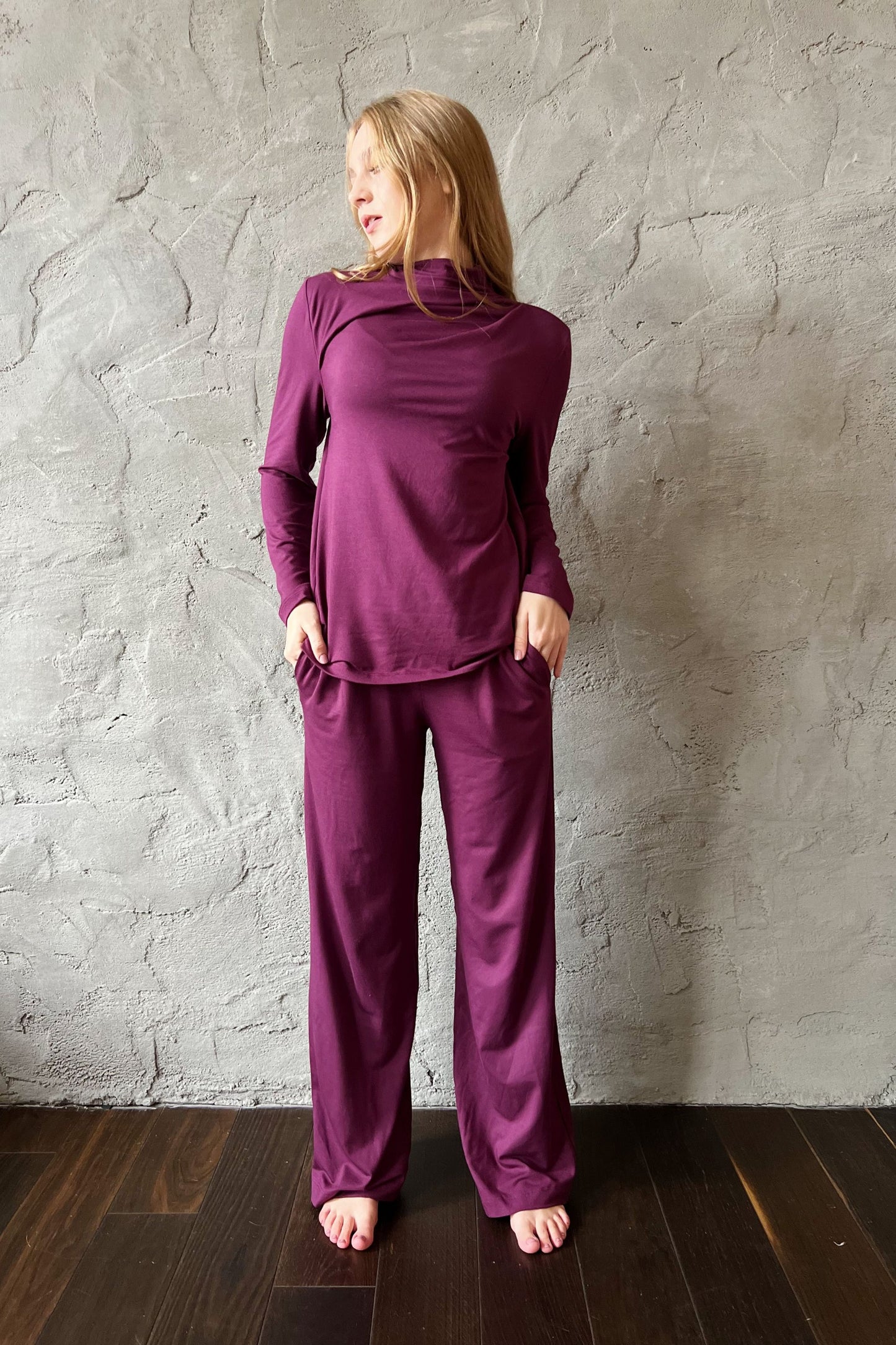 Purple modal pants with pockets