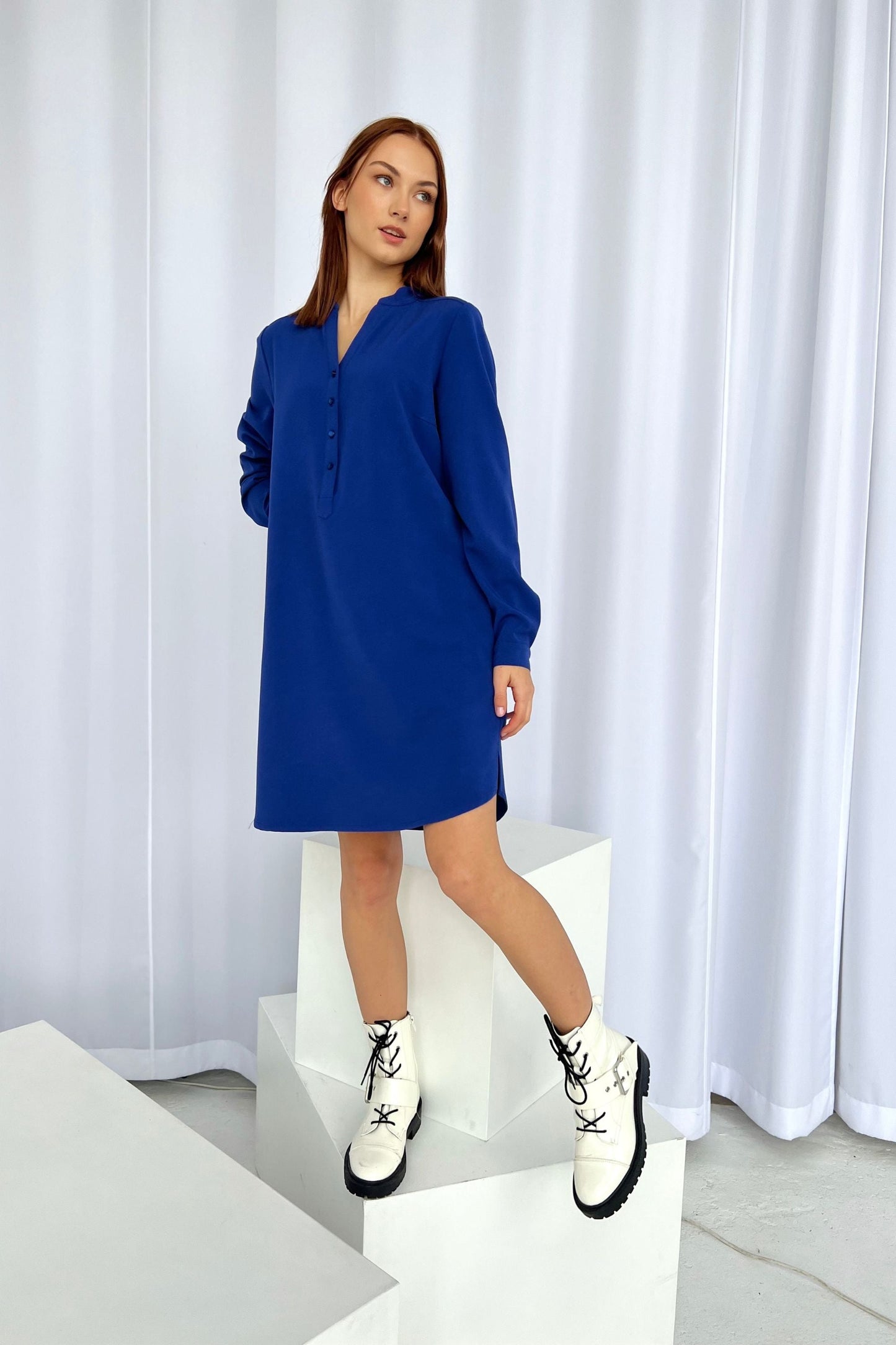 Oversize wide shirt dress with buttons