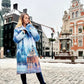 Elegant Oversize coat with painted city print