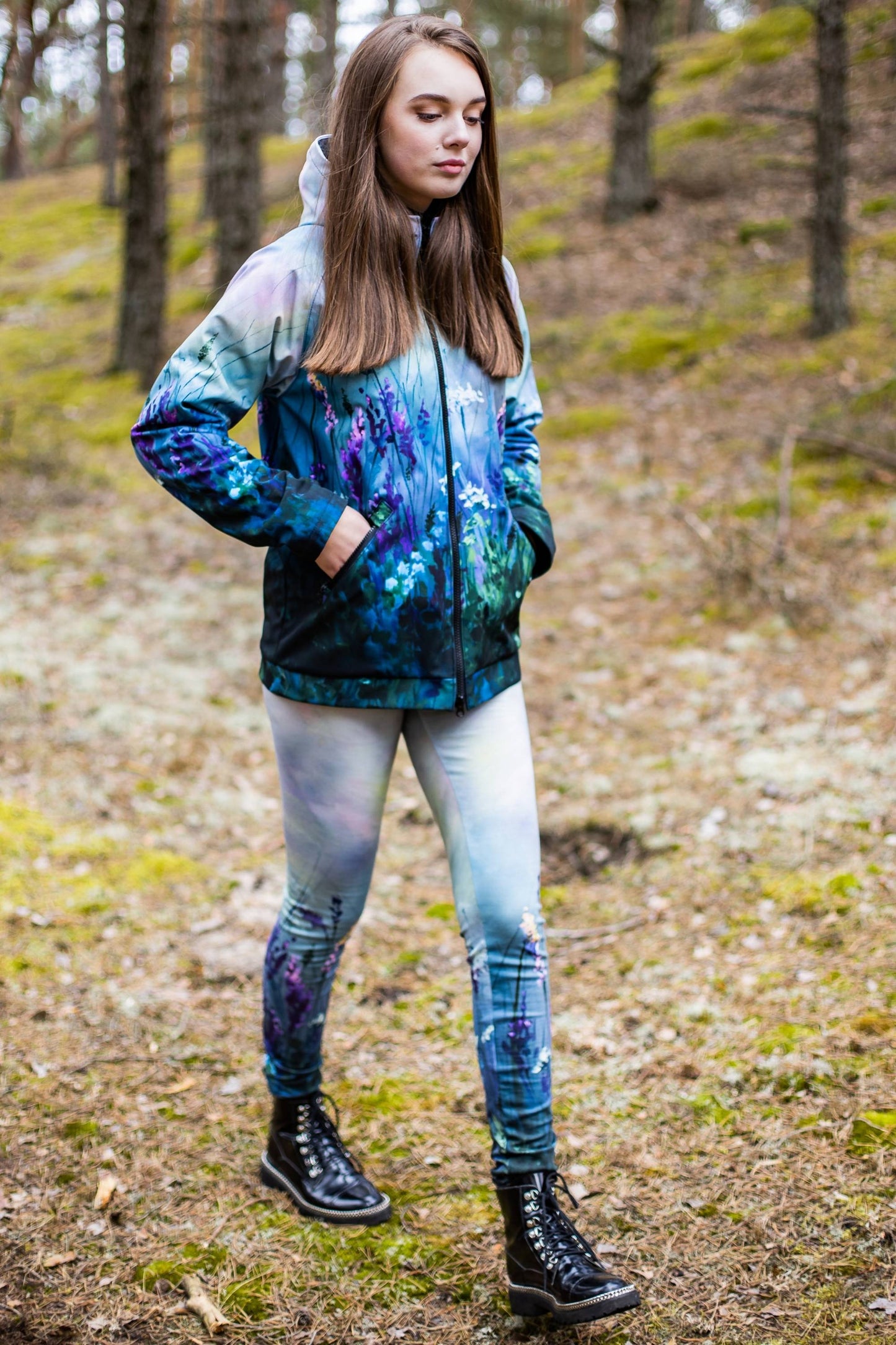 Softshell jacket with small meadow flower print