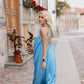 Blue evening Dress long maxi dress with a bare back