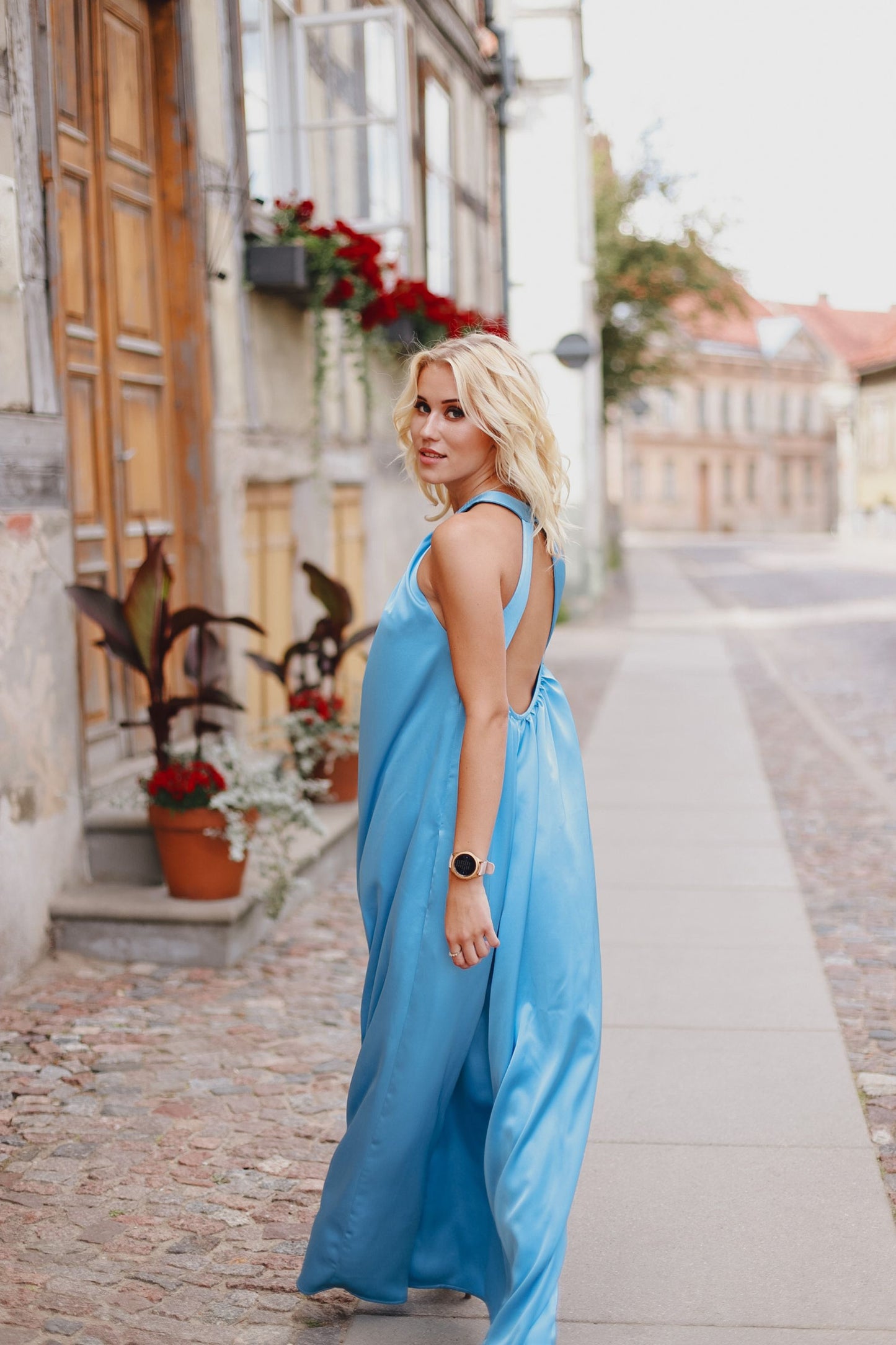 Blue evening Dress long maxi dress with a bare back