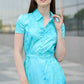Turquoise collar dress with painted daffodil