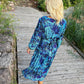Half-length chiffon dress with turquoise floral print