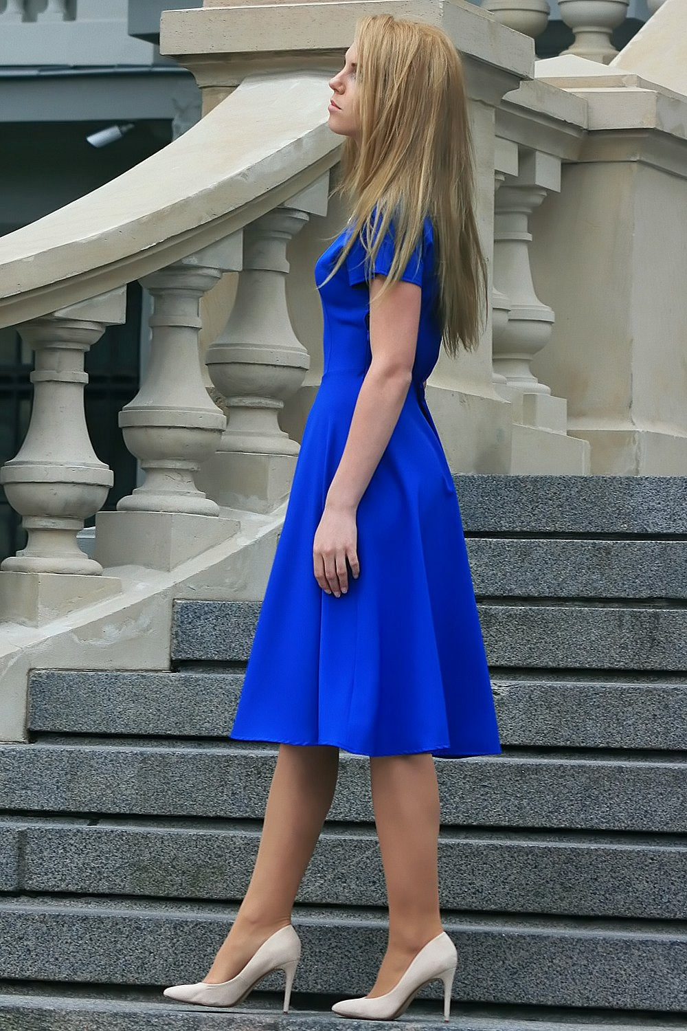 Blue circle skirt dress