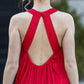 Sarkana, eleganta garā kleita ar atkailinātu muguru