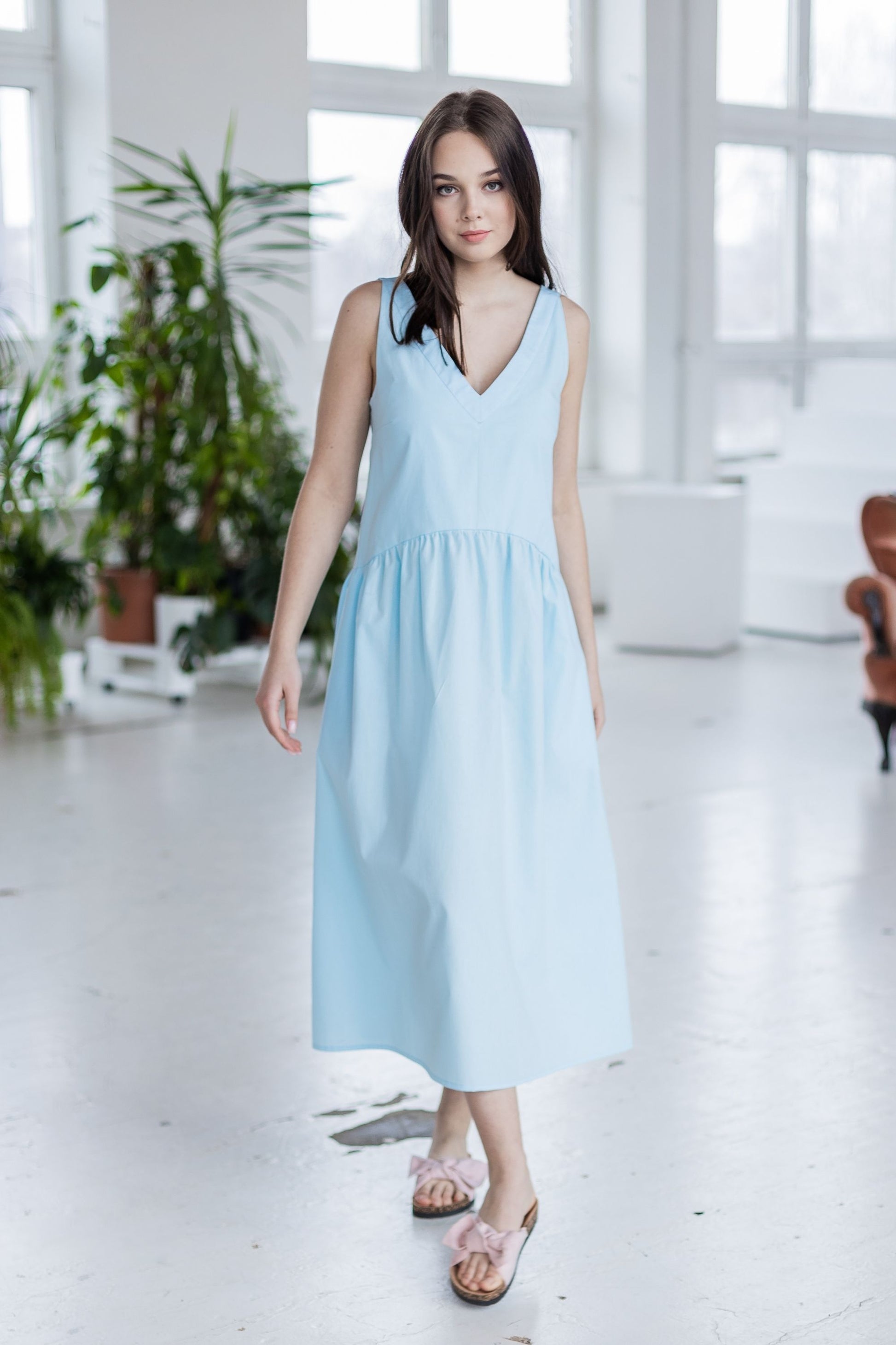 Light blue organic cotton summer dress GUNTINA Light blue organic cotton summer dress GUNTINA
