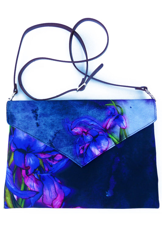 Handbag with painted irises