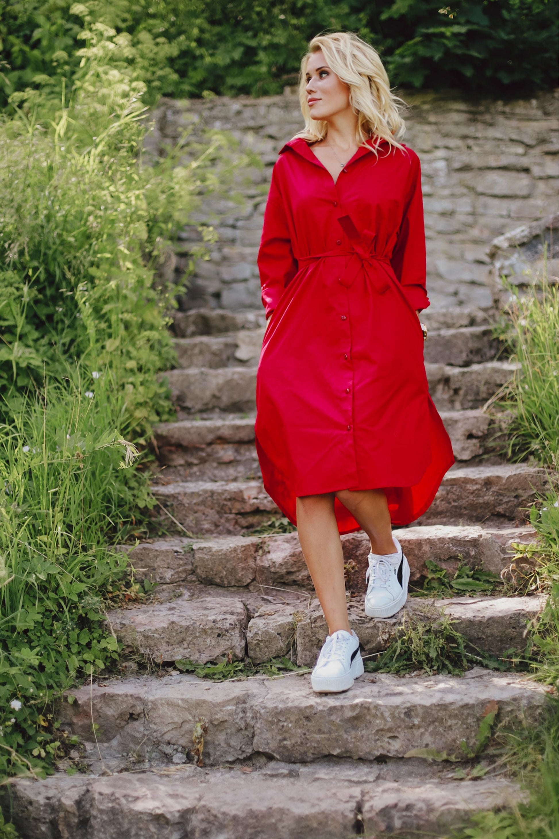 cerise shirt dress POG CERISE MULTITAPE DETAIL SHIRT DRESS