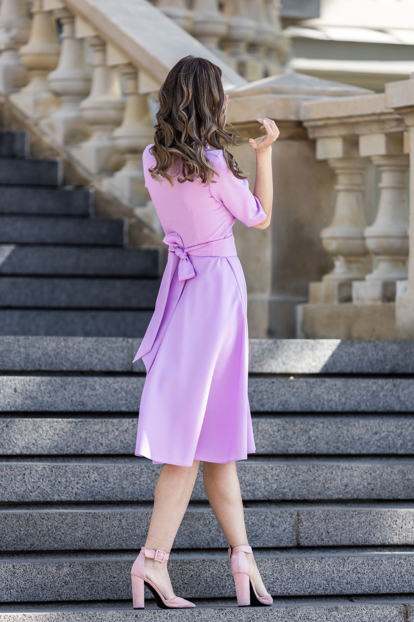 Periwinkle midi dress with circle skirts