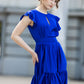 Blue Evening maxi satin dress with ruffles