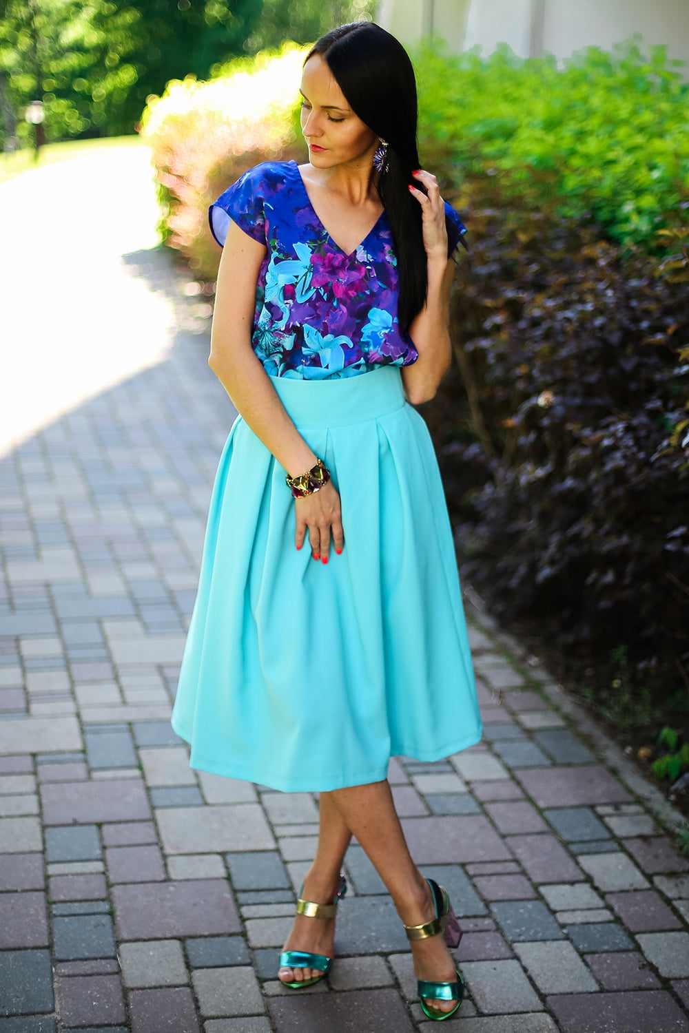 Pleated midi skirts with pockets in many colors