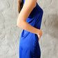 Blue satin dress with wide straps