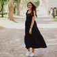 Black cotton dress with bows