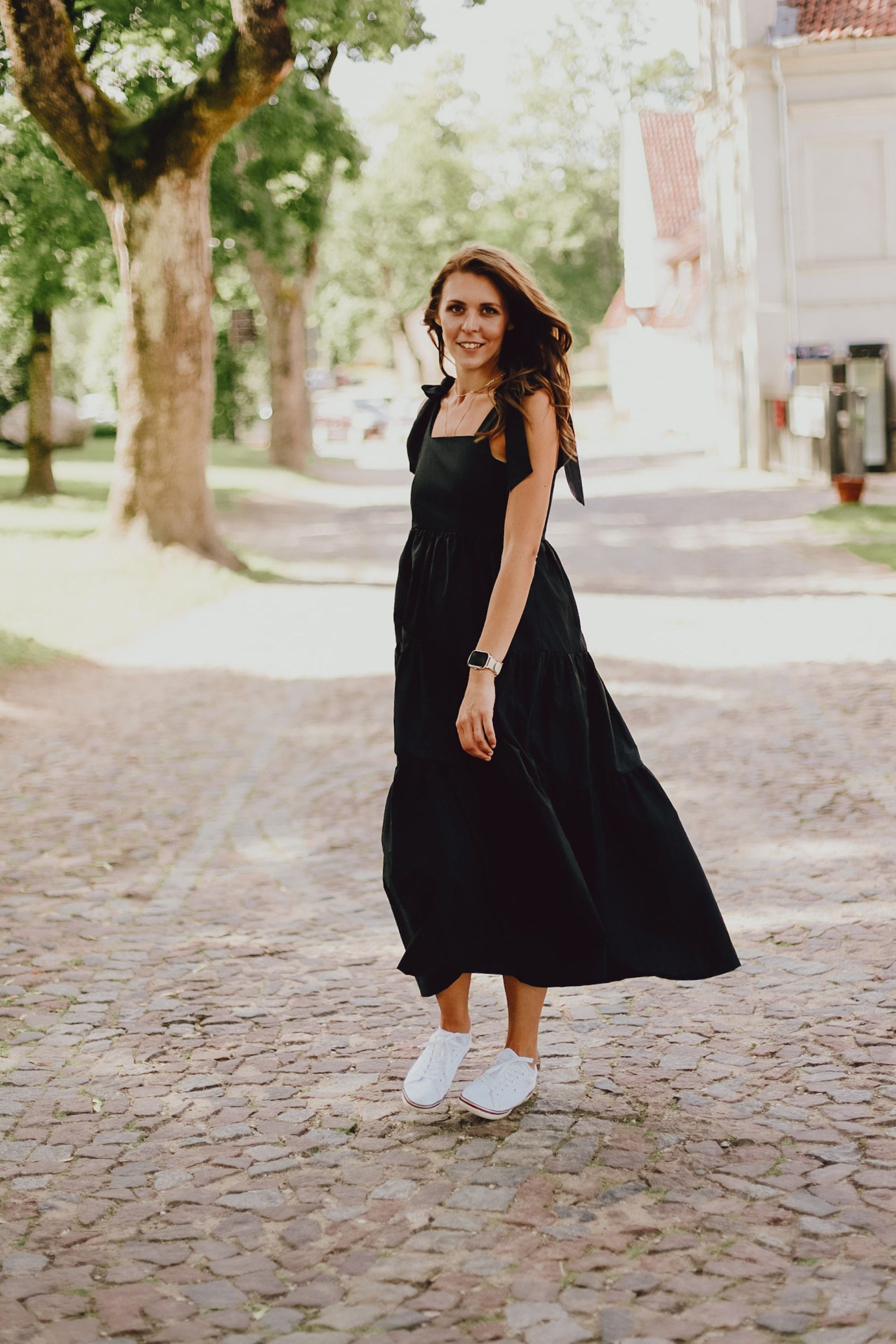 Black organic cotton dress with bows GUNTINA Black organic cotton dress with bows GUNTINA