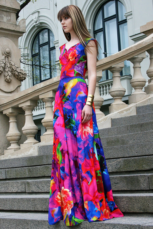 Bright long dress with flowers