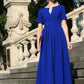 Blue maxi dress with folds and belt