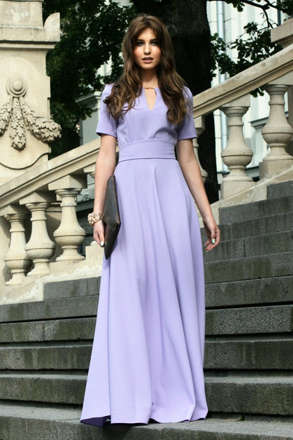 Light purple maxi dress with circle skirts and belt – GUNTINA Light purple maxi dress with circle skirts and belt – GUNTINA