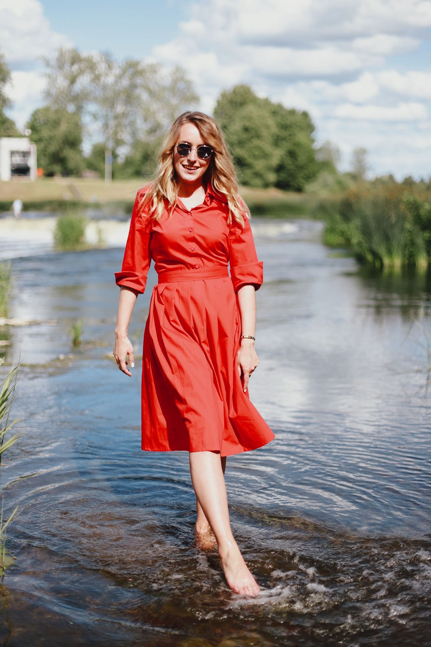 Red, classic organic cotton dress
