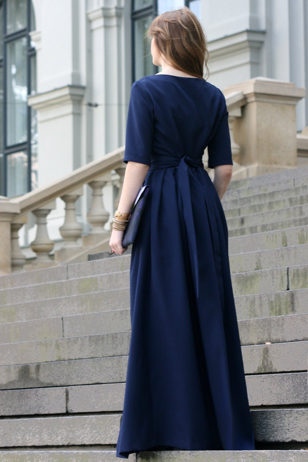 dark blue plain dress Alie Street Sophia Maxi Dress Navy Blue