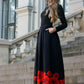 Long black dress with painted poppies