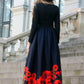 Long black dress with painted poppies