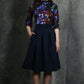 Dark blue flared skirts with side pockets